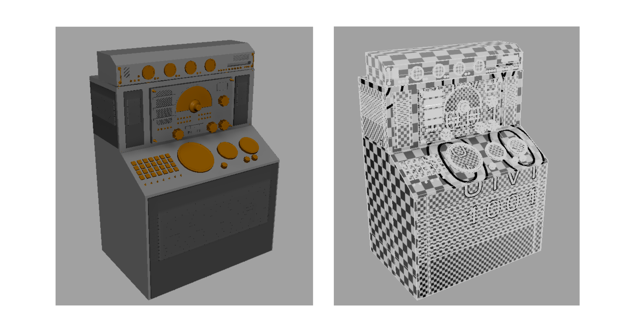 Control console — textured model and wireframe