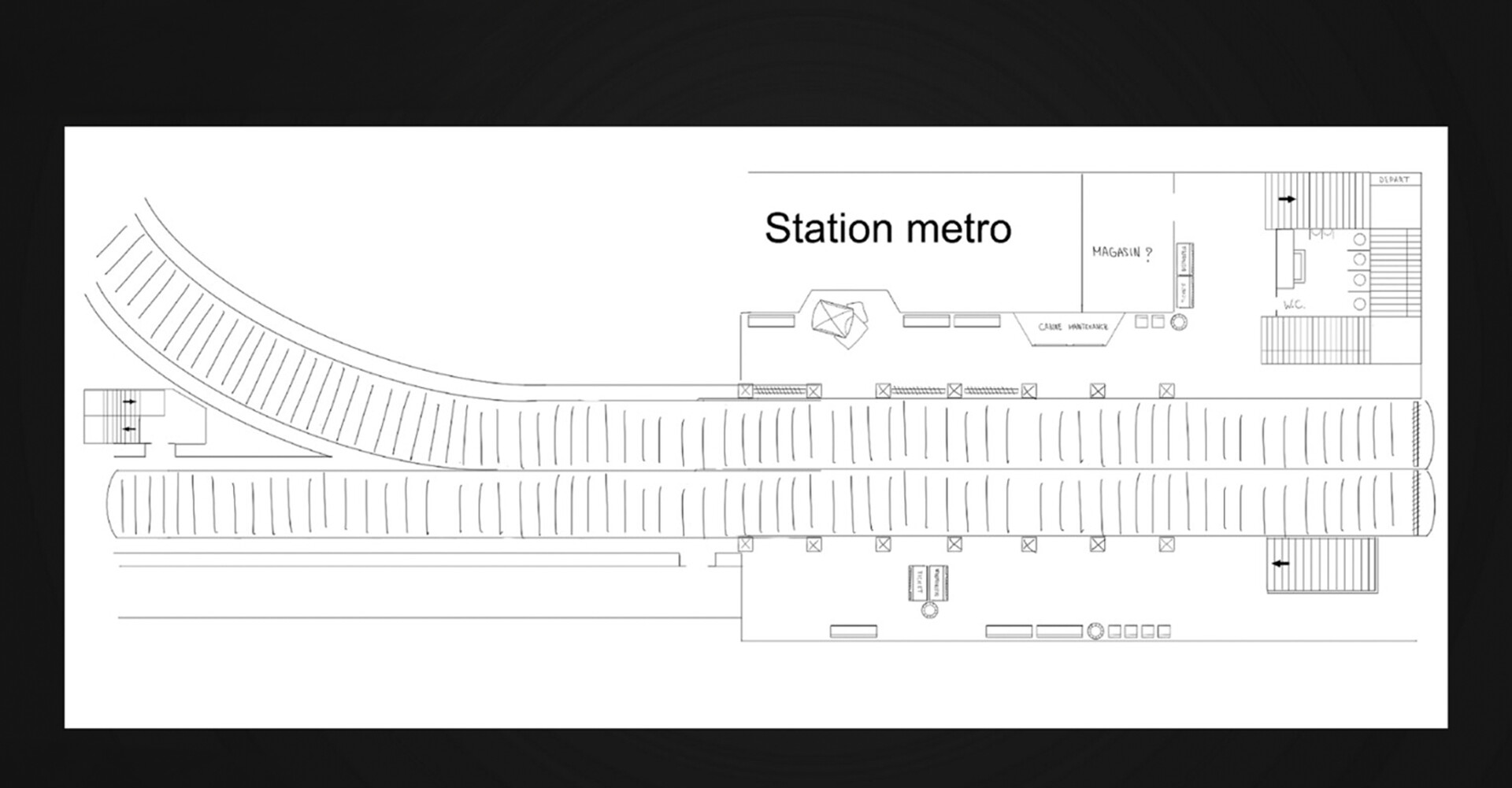 Metro station — level layout sketch